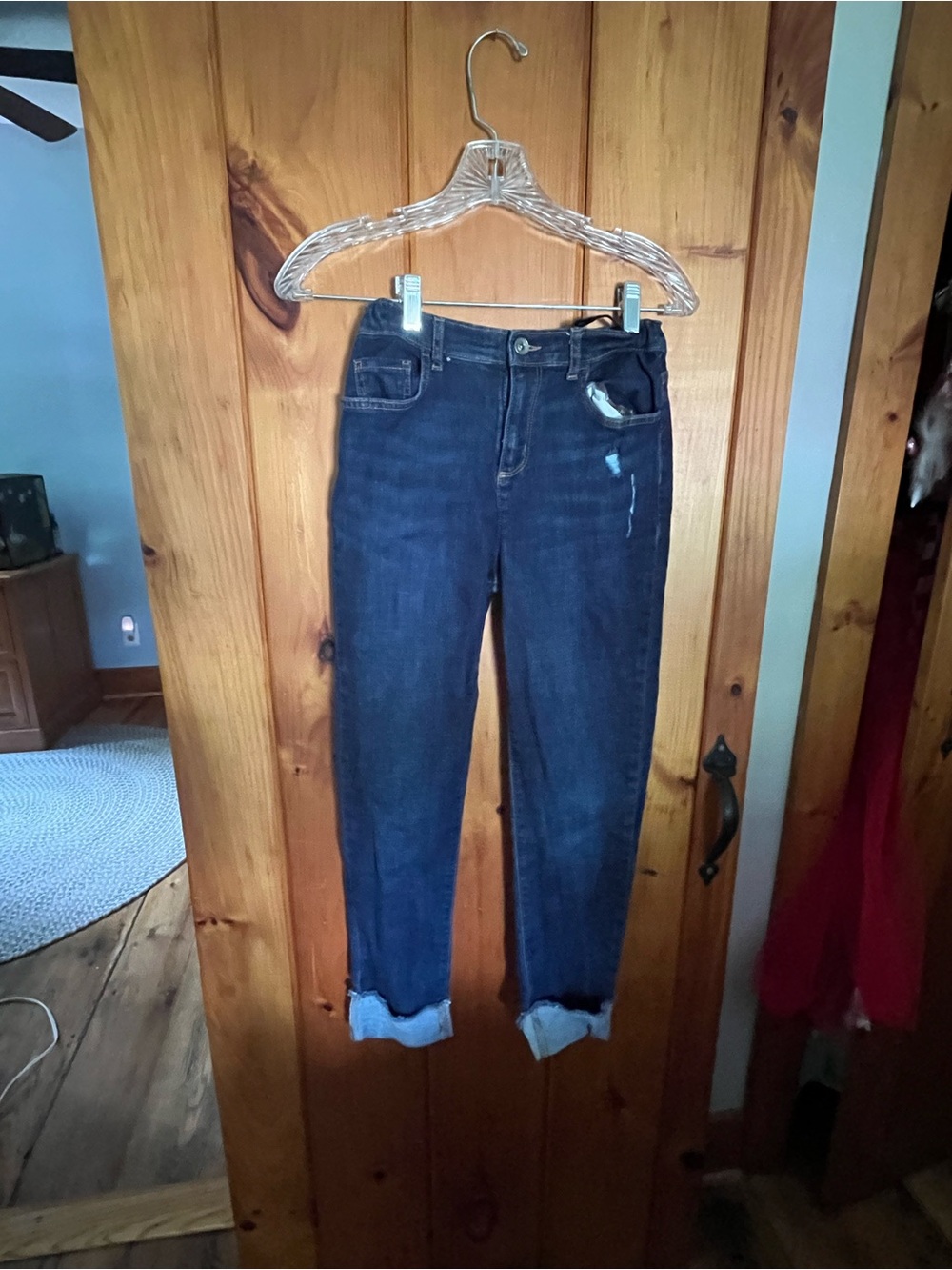 Dark Blue Cropped High-Rise Straight Jeans